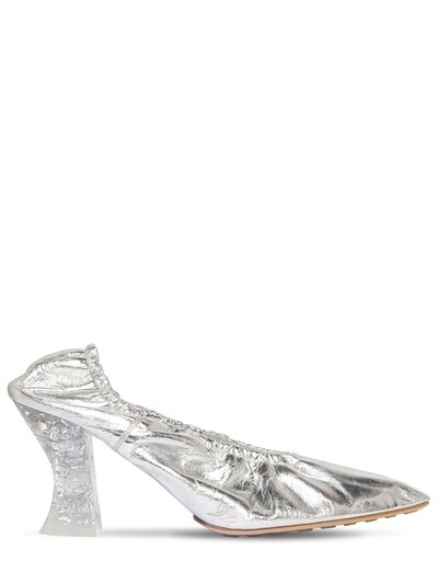 Bottega Veneta 75mm Almond Metallic Leather Pumps Silver Luisaviaroma