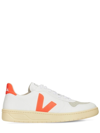 Veja - V-10 faux cotton canvas sneakers - White/Orange | Luisaviaroma