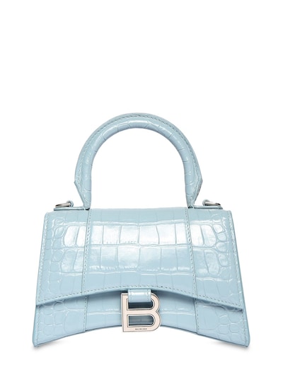 Balenciaga - Xs hourglass shiny embossed leather bag - Blue Grey |  Luisaviaroma