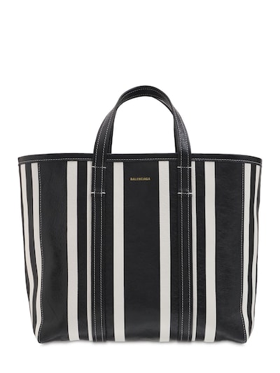 Balenciaga - Medium barbes leather tote bag - Black/White | Luisaviaroma