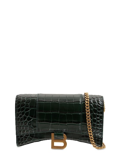 Balenciaga - Hourglass embossed leather chain wallet - Forest Gre |  Luisaviaroma
