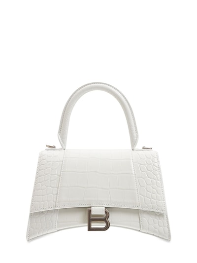 Balenciaga Small Hourglass Embossed White Leather Bag New