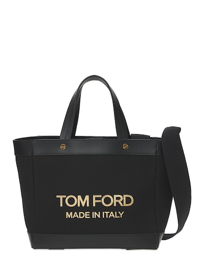 Tom Ford - Logo canvas & leather mini shopping bag - Black/Gold |  Luisaviaroma