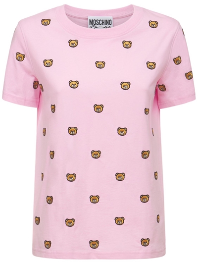 Embroidered teddy cotton jersey t-shirt 