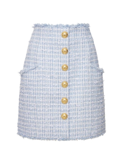 Balmain - High waist cotton blend tweed mini skirt - Blue/White ...