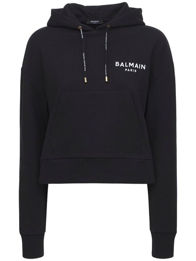 balmain cropped logo hoodie