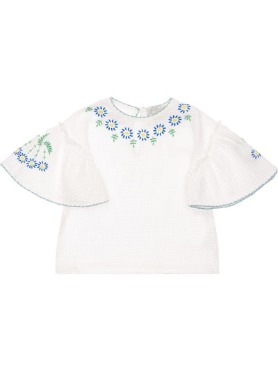 Stella Mccartney Kids - Embroidered organic cotton gauze shirt ...