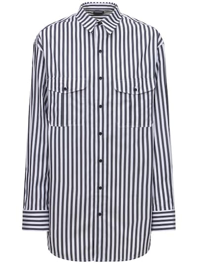 white and black striped button up