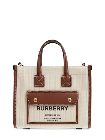 Burberry - Mini freya leather & canvas tote bag - Natural/Tan | Luisaviaroma