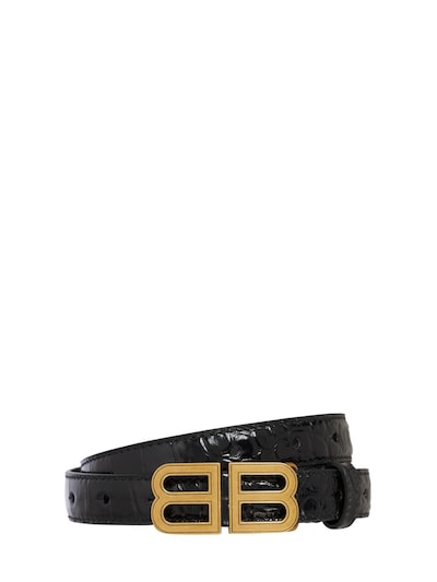 Double Buckle Croc-Embossed Leather Belt