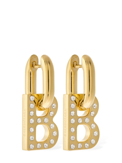 Balenciaga - Orecchini con logo e cristalli - Oro/Cristallo | Luisaviaroma