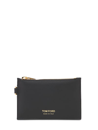 Tom Ford - Logo small zip wallet w/ neck strap - Black | Luisaviaroma