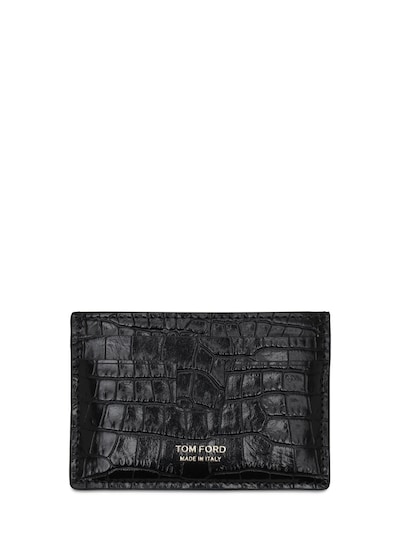 Tom Ford - Logo croc embossed leather card holder - Black | Luisaviaroma