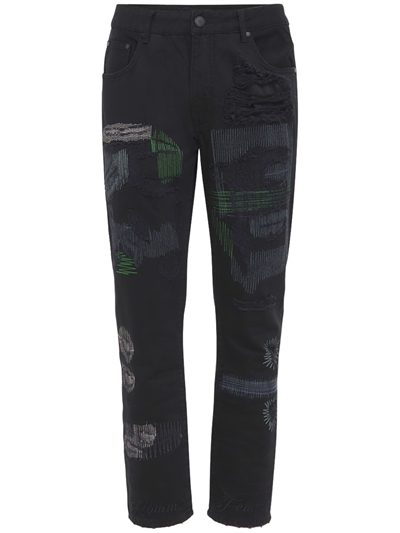 young repaired denim jeans 