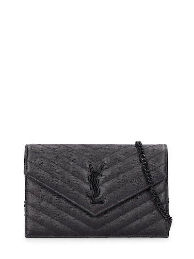 Saint Laurent Womens Black Monogram Quilted Leather Pouch