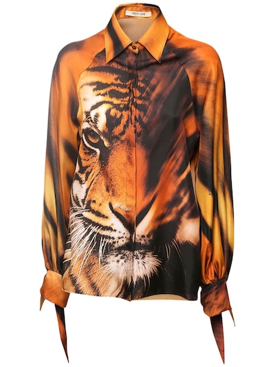 Roberto Cavalli - Oversized tiger print silk satin shirt - Multicolor 