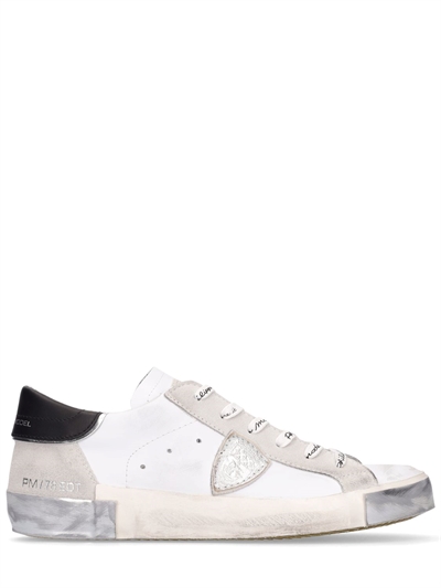 PHILIPPE MODEL - Leather \u0026 suede low sneakers - White/Silver | Luisaviaroma