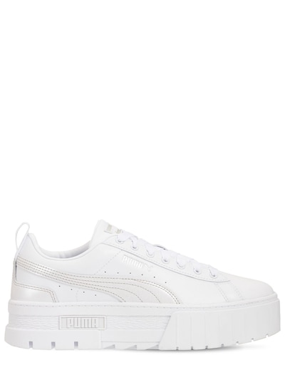 puma mayze platform trainers in white and stone