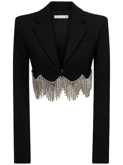 Area - Embellished cropped wool blend blazer - Black | Luisaviaroma