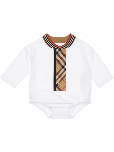 Burberry - Cotton bodysuit w/ check insert - White | Luisaviaroma