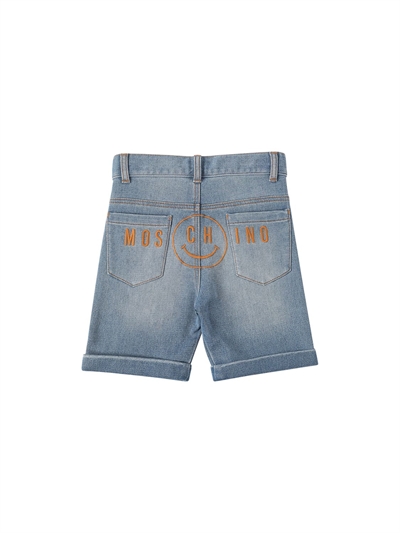 Logo smile denim effect cotton shorts 
