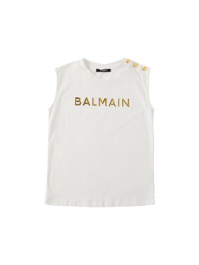 Embossed logo cotton jersey tank top - Balmain - Girls | Luisaviaroma