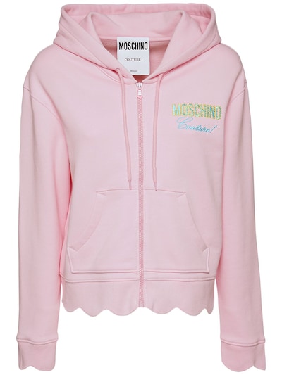 Logo cotton jersey zip hoodie - Moschino - Women | Luisaviaroma