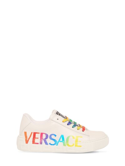 Logo Print Lace Up Leather Sneakers Versace Girls Luisaviaroma