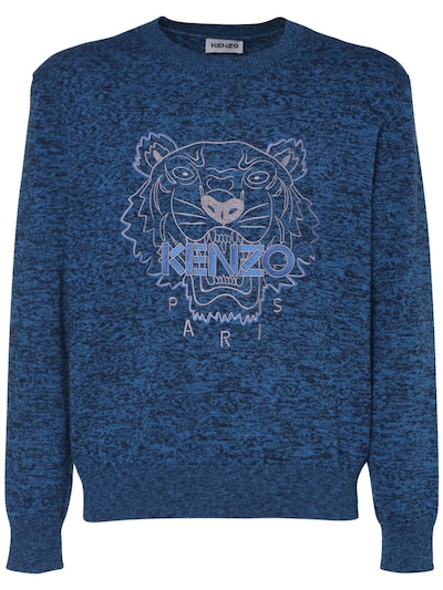 KENZO - Tiger embroidered cotton knit sweater - Blue | Luisaviaroma