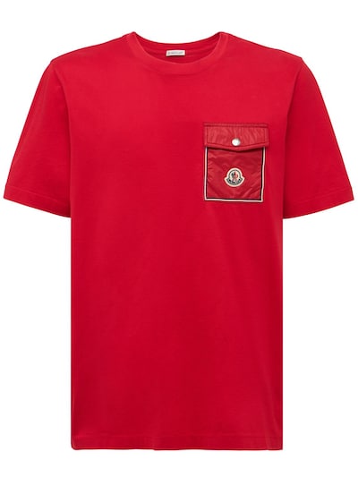 Moncler - Cotton jersey t-shirt w/ front pocket - Red | Luisaviaroma