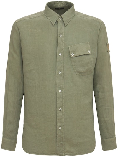 Belstaff - Logo patch linen shirt - Laurel Green | Luisaviaroma