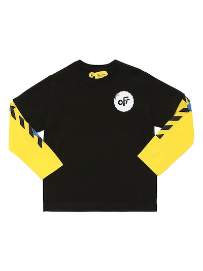 black and yellow off white shirt