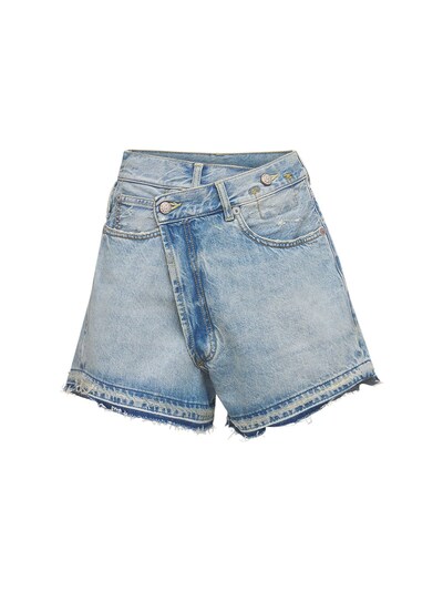 crossover denim shorts