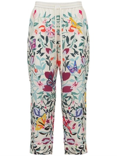 Flower garden silk crepe de chine pants 
