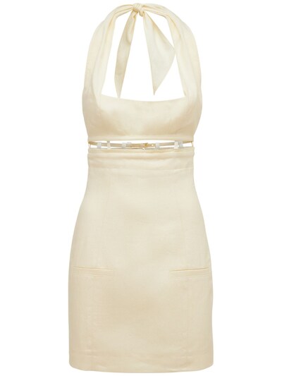 halter neck white mini dress