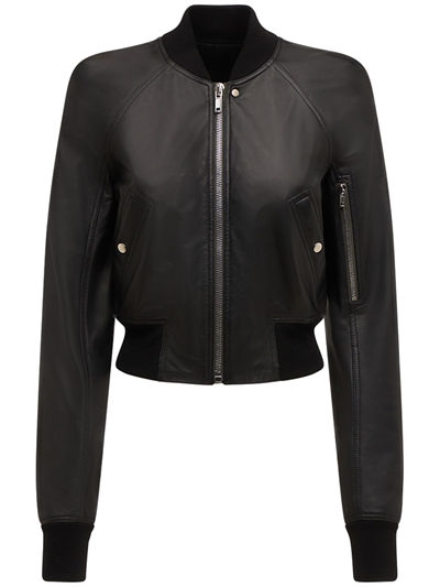 cropped leather bomber jacket