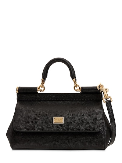 Dolce & Gabbana Sicily Polka Dots Small Dauphine Leather Black Bag
