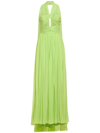 Elie Saab - Long draped silk chiffon halter dress - Lime Green ...