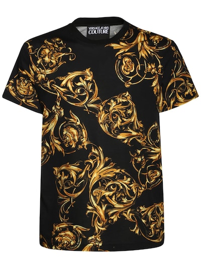 Versace Jeans Couture - Baroque print cotton t-shirt - Black/Gold ...