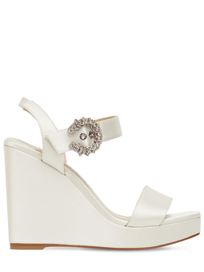 Jimmy Choo - Sandali mirabelle in raso con zeppa 110mm - Avorio |  Luisaviaroma