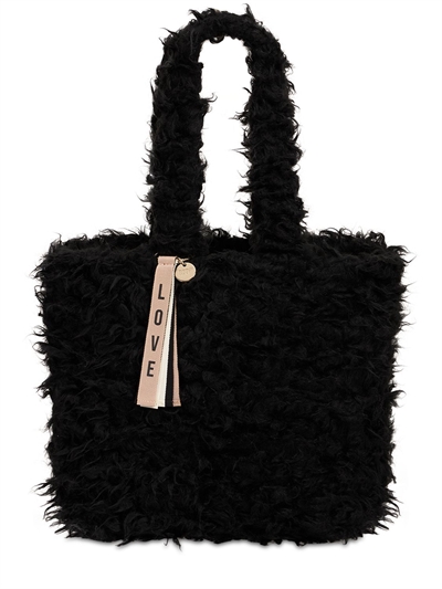 fluffy black tote bag