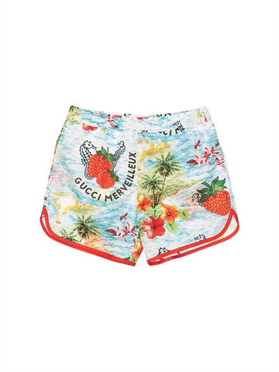 Gucci - Shorts mare strawberry - Celeste | Luisaviaroma