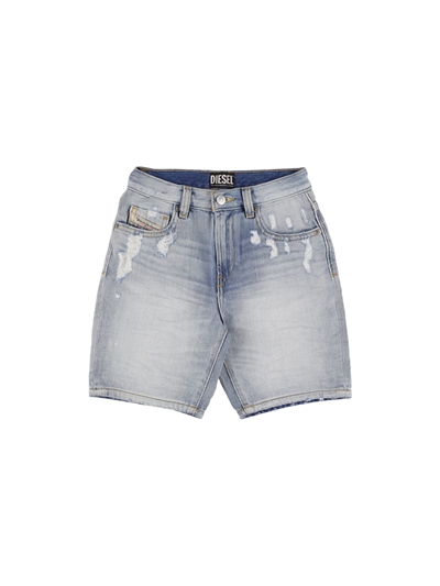 Distressed stretch cotton denim shorts 