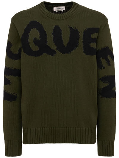 Logo intarsia cotton crewneck sweater 
