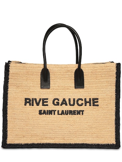 Damen Taschen Strand Saint Laurent Tote Aus Bedrucktem Raffia rive Gauche in Natur und Strohtaschen 