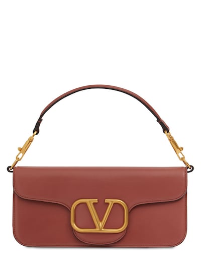 V Logo Chain Leather Shoulder Bag in Red - Valentino Garavani