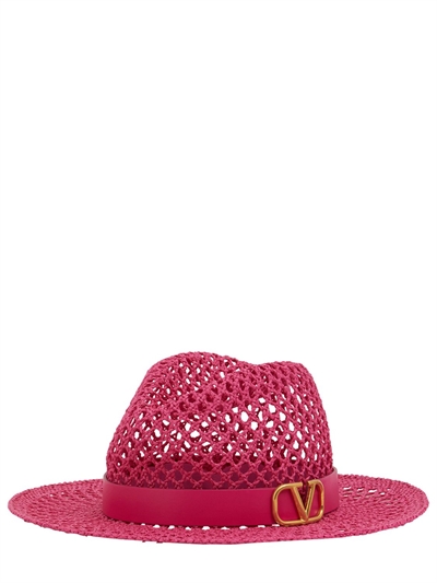 Valentino Garavani - Cappello effetto paglia con vlogo - Radiant Orchid |  Luisaviaroma