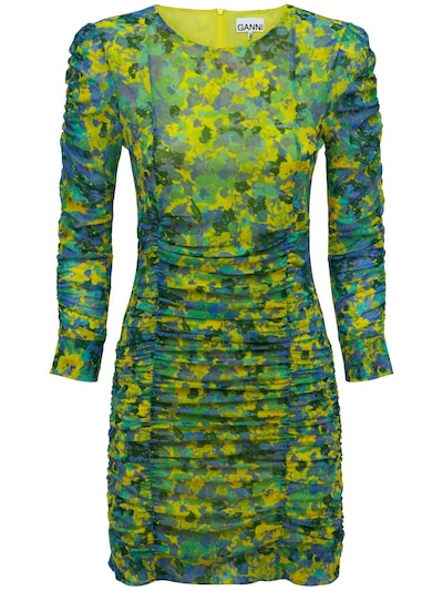 ganni printed mesh dress