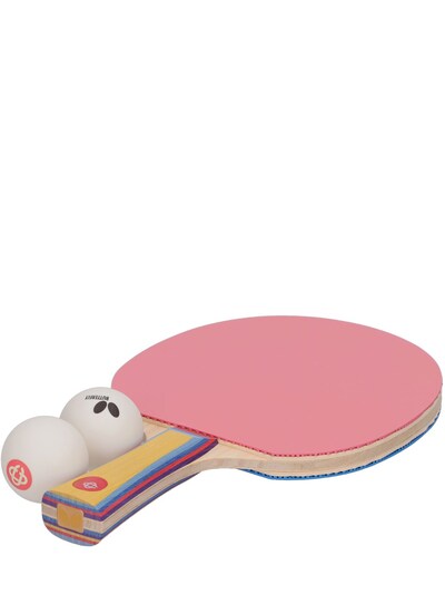 pink and blue table tennis bats