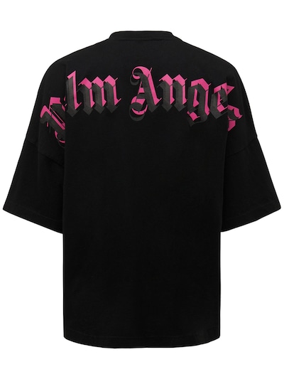 Palm Angels - T-shirt oversize en jersey de coton imprimé logo - Noir/Fuchsia | Luisaviaroma